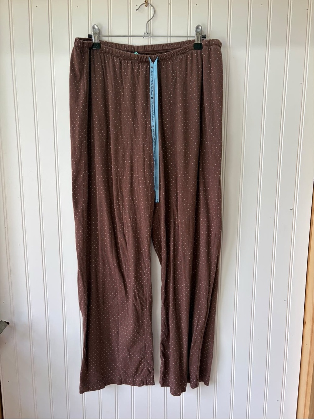 HUE Brown with Light Blue Polka Dot pajama pants with drawstring